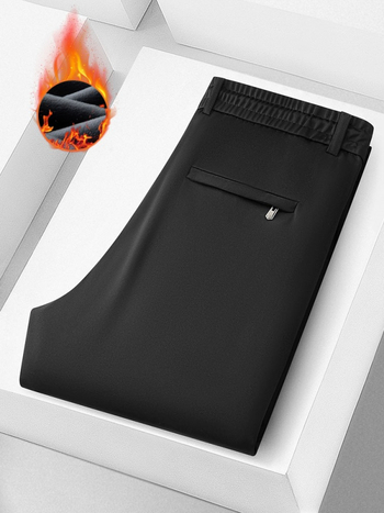 Pantaloni de bărbați cu căptușeală de fleece, țesătură elastică, talie înaltă, croială lejeră, stil casual sport