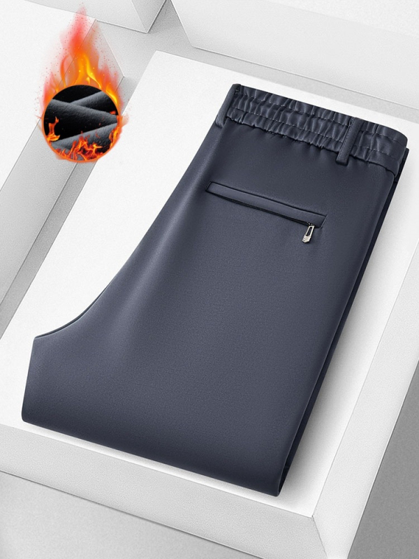 Pantaloni de bărbați cu căptușeală de fleece, țesătură elastică, talie înaltă, croială lejeră, stil casual sport