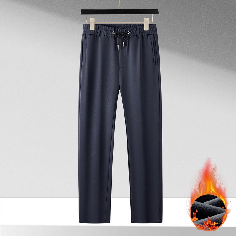 Pantaloni de bărbați cu căptușeală de fleece, țesătură elastică, talie înaltă, croială lejeră, stil casual sport