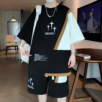 Muški ljetni dvodijelni set za trčanje — majica od poliestera s kratkim rukavima i šorcevi