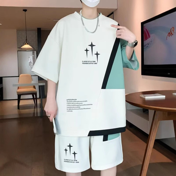 Muški ljetni dvodijelni set za trčanje — majica od poliestera s kratkim rukavima i šorcevi