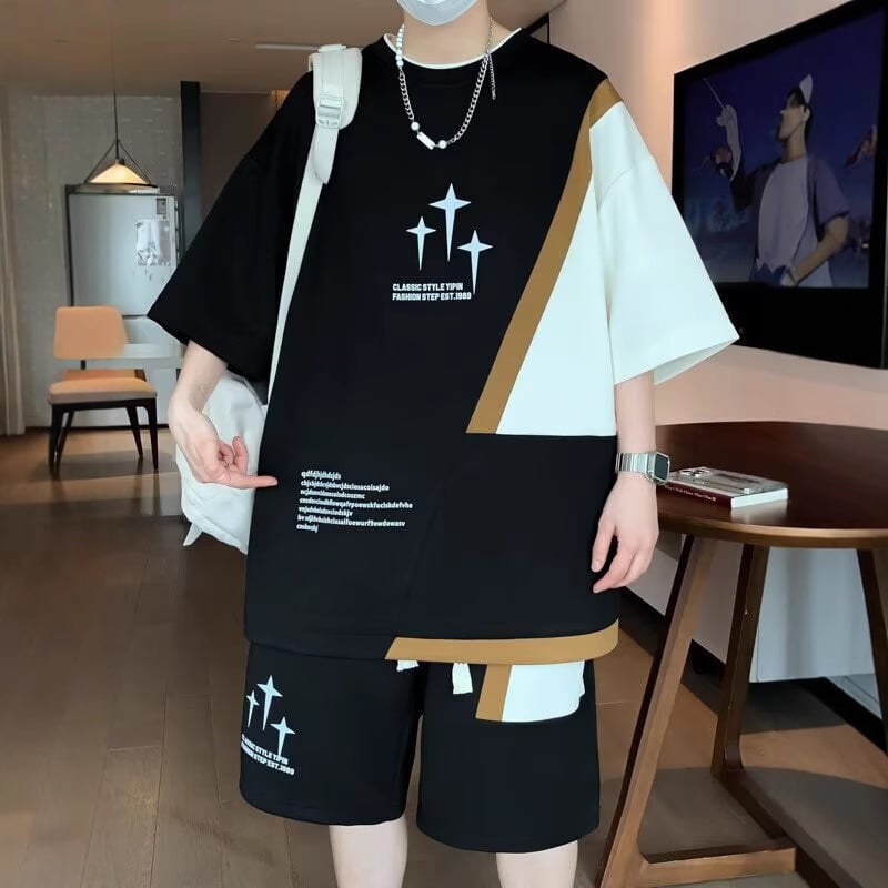 Muški ljetni dvodijelni set za trčanje — majica od poliestera s kratkim rukavima i šorcevi