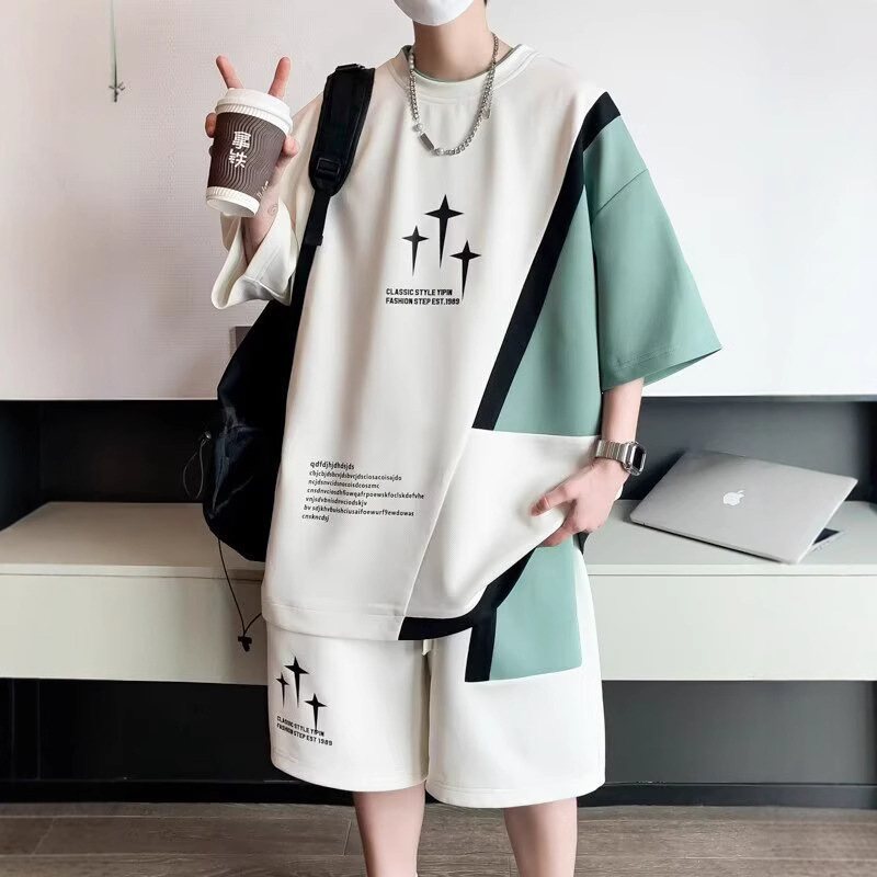 Muški ljetni dvodijelni set za trčanje — majica od poliestera s kratkim rukavima i šorcevi