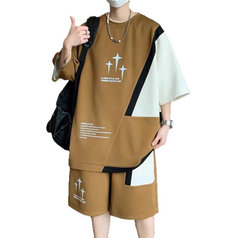 Muški ljetni dvodijelni set za trčanje — majica od poliestera s kratkim rukavima i šorcevi