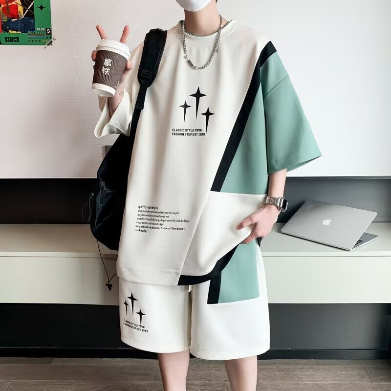 Muški ljetni dvodijelni set za trčanje — majica od poliestera s kratkim rukavima i šorcevi