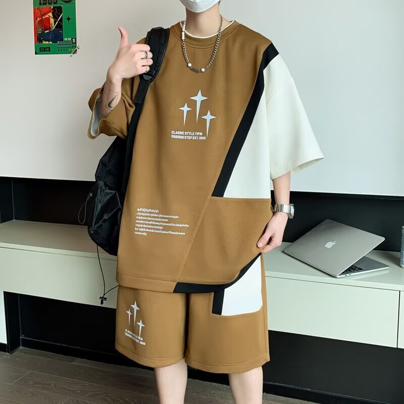 Muški ljetni dvodijelni set za trčanje — majica od poliestera s kratkim rukavima i šorcevi