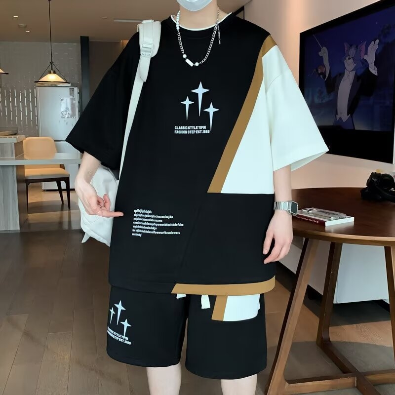 Muški ljetni dvodijelni set za trčanje — majica od poliestera s kratkim rukavima i šorcevi