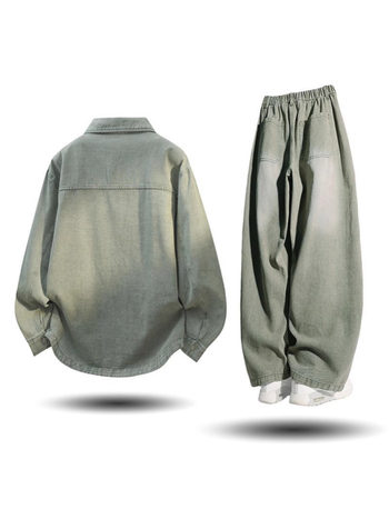 Muški denim set, dva dijela, plus veličina, jesen 2025, s pranjem u gradientu, retro rever