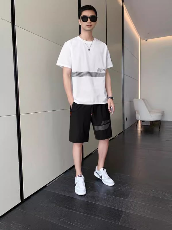 Muški ljetni najlonski T‑shirt set s kratkim rukavima i Five-Minted hlačama