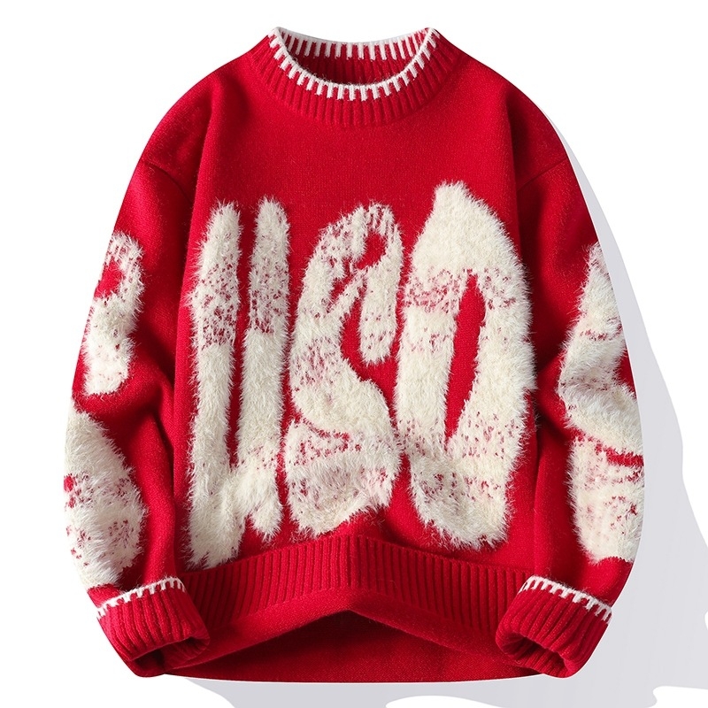 Muški pleteni set s jacquard uzorkom i okruglim izrezom, udoban kroj, plus veličina