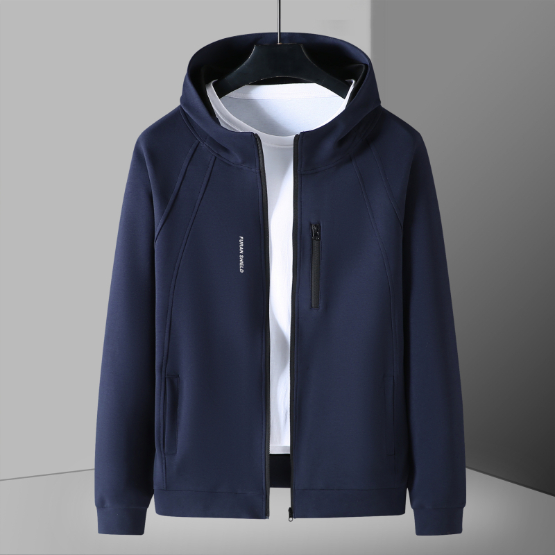 Vyrų didelio dydžio komplektas su užtrauktuku ir gobtuvu — striukė ir kelnės, ruduo 2024, poliesterio medvilnė