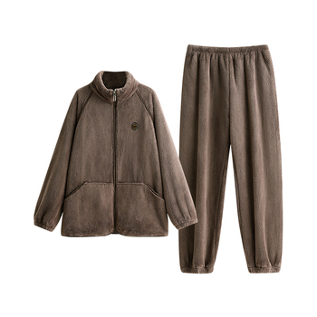 Мъжки зимен пижамен комплект от флийс с цип и стояща яка, 100% полиестер, дебел флийс