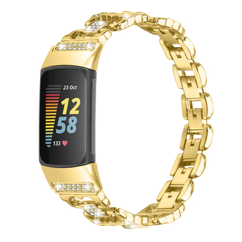 Μεταλλικό λουράκι για Fitbit Charge5/Charge6, διαμαντοστολισμένο, 18 mm διεπαφή, κούμπωμα snap