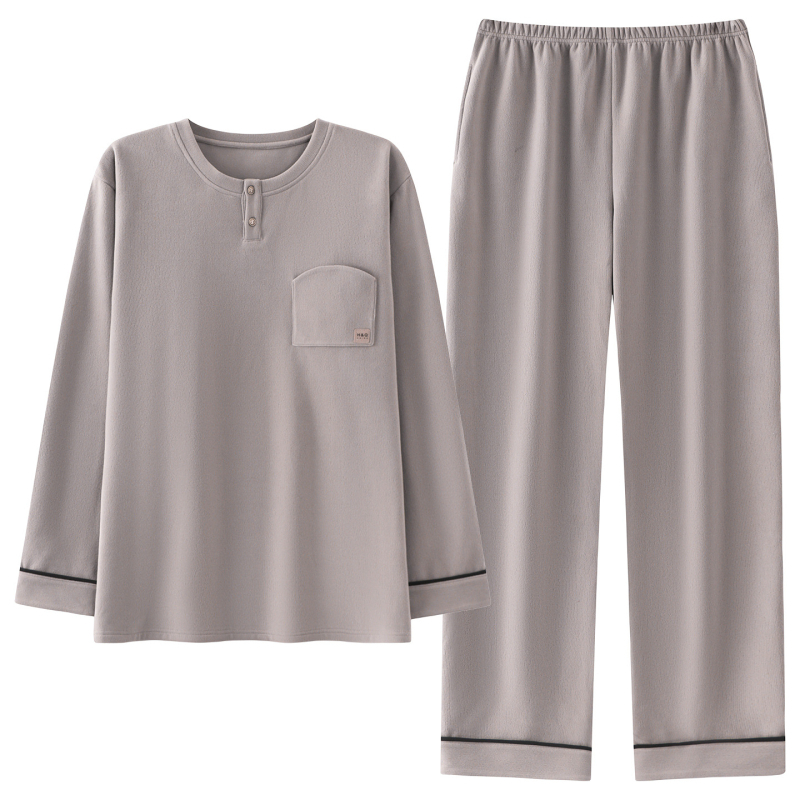 Комплект пижами за мъже с качулка, casual стил, полиестер Derong, тегло 251–300 г/м2, кръгло деколте, дълги ръкави и дълги панталони за зимно носене вкъщи