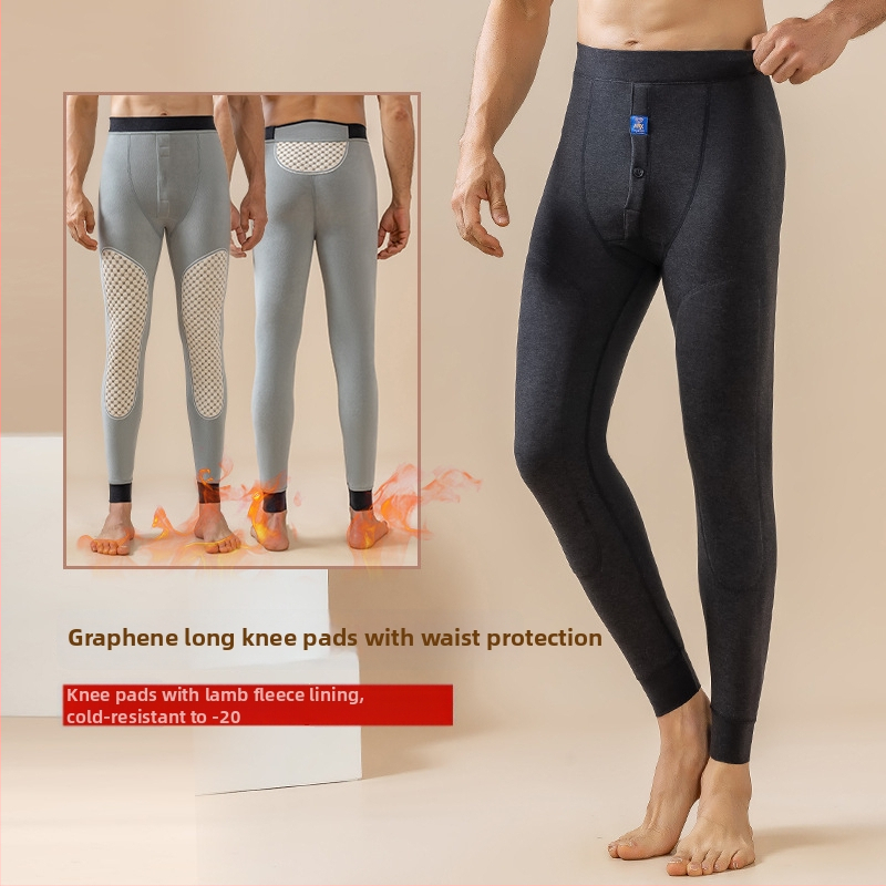 Grafénové termálne nohavice pre mužov s ochranou kolena, vykurovanie, fleecová podšívka, tri vrstvy, extra hrubý polyester