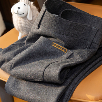 Muške hlače poslovno-udobne ravnog kroja, zimska debela tkanina, srednji struk, kopčanje gumbima, 88% poliester / 12% viskoz