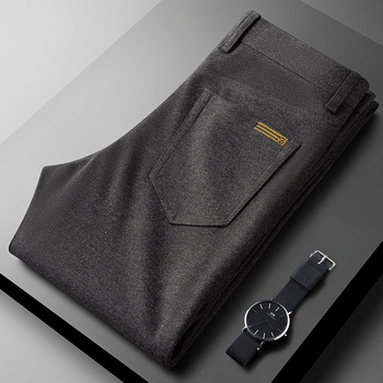 Muške hlače poslovno-udobne ravnog kroja, zimska debela tkanina, srednji struk, kopčanje gumbima, 88% poliester / 12% viskoz