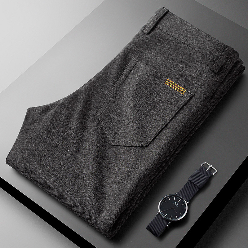Muške hlače poslovno-udobne ravnog kroja, zimska debela tkanina, srednji struk, kopčanje gumbima, 88% poliester / 12% viskoz