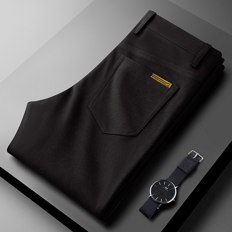 Muške hlače poslovno-udobne ravnog kroja, zimska debela tkanina, srednji struk, kopčanje gumbima, 88% poliester / 12% viskoz