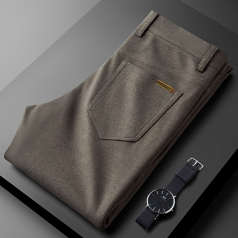 Muške hlače poslovno-udobne ravnog kroja, zimska debela tkanina, srednji struk, kopčanje gumbima, 88% poliester / 12% viskoz
