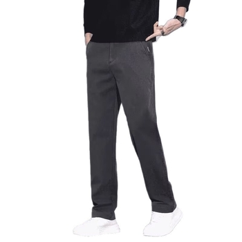Muške hlače s ravnim krojem, poliester tkanina, srednji pojas, zip zatvarač, bez naboranja, poslovno-ležerni stil