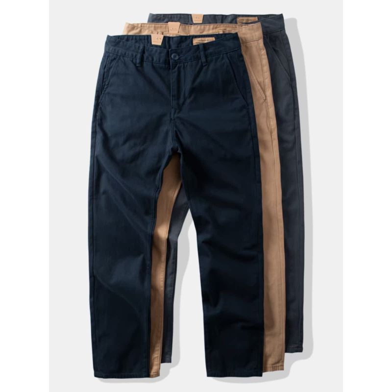 Muške dnevne hlače ravnog kroja, teška bambusova twill tkanina, prozračan materijal, srednji porast struka, zatvarač