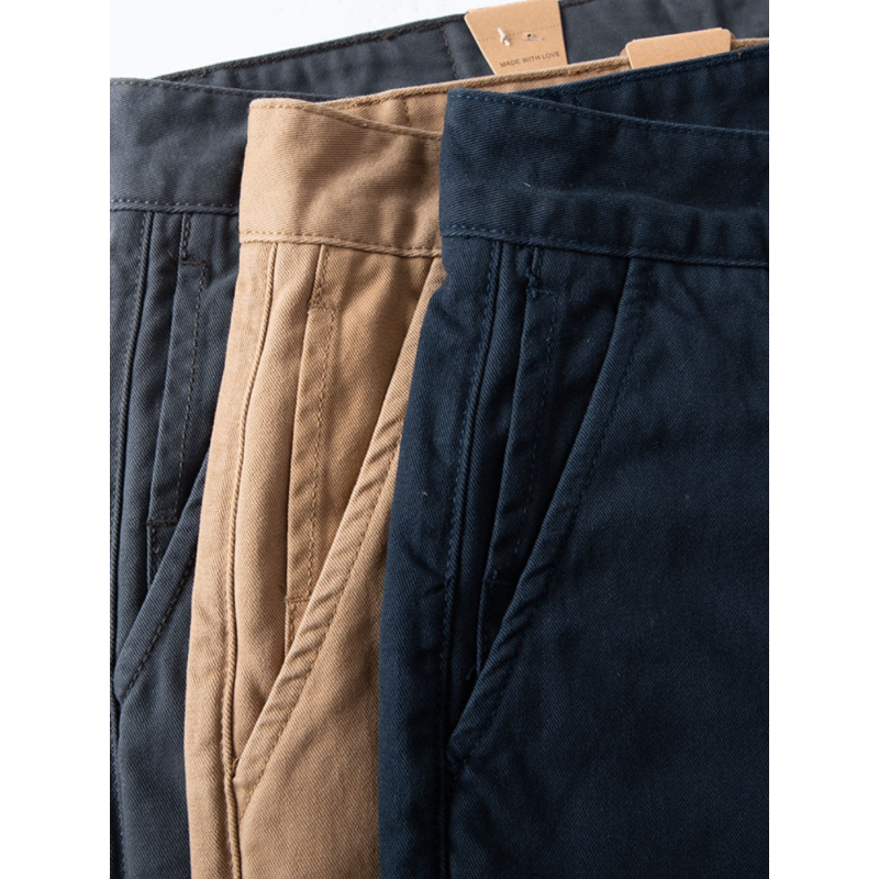 Muške dnevne hlače ravnog kroja, teška bambusova twill tkanina, prozračan materijal, srednji porast struka, zatvarač