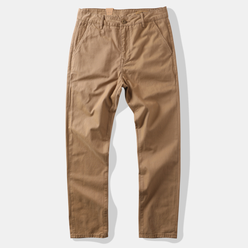 Muške dnevne hlače ravnog kroja, teška bambusova twill tkanina, prozračan materijal, srednji porast struka, zatvarač