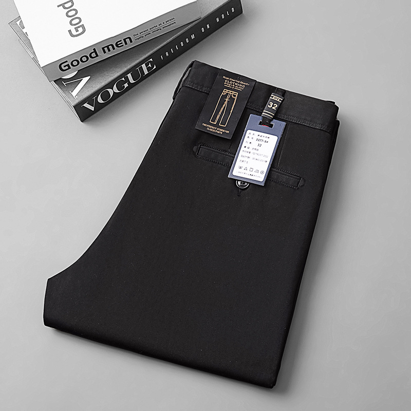 Muške poslovne casual ravne hlače, 97% pamuk, srednji pojas, s remenom i zatvaračem na zip