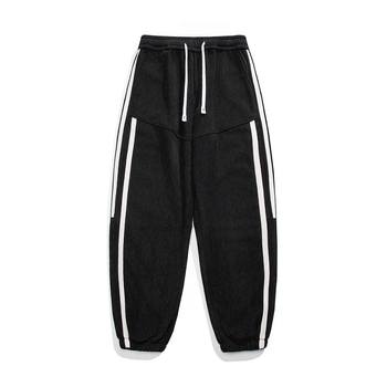 Muške corduroy hlače ravnog kroja, hongkonški stil, srednji pojas, zatvaranje šnira, mješavina poliestera