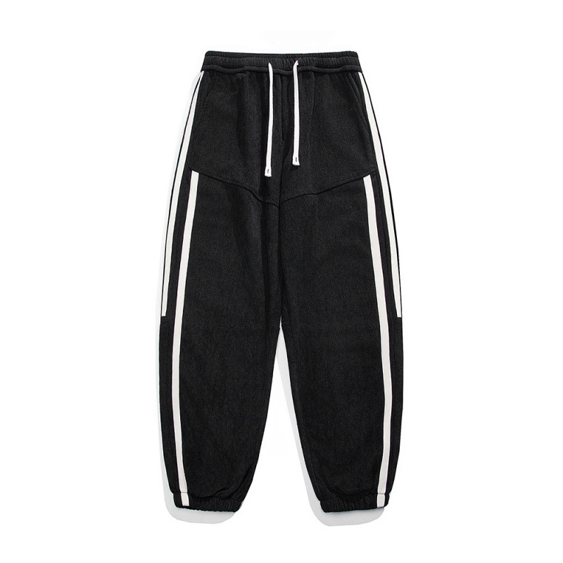 Muške corduroy hlače ravnog kroja, hongkonški stil, srednji pojas, zatvaranje šnira, mješavina poliestera