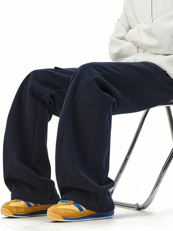 Hlače za trening širokog kroja, američki retro stil, srednji pojas, s remenom, kopčanjem na vrpicu, poliester smjesa