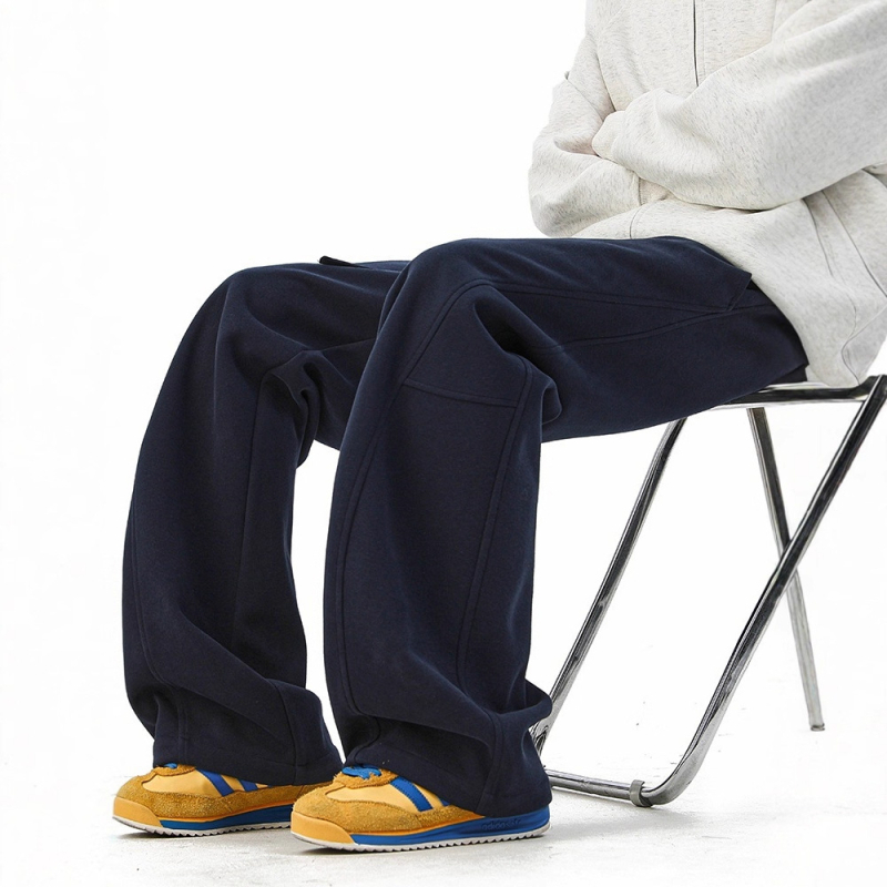 Hlače za trening širokog kroja, američki retro stil, srednji pojas, s remenom, kopčanjem na vrpicu, poliester smjesa