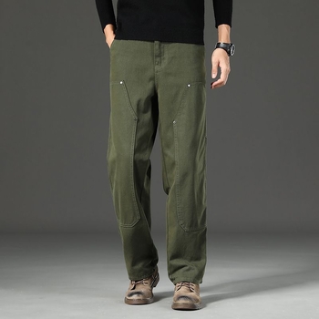 Muške radne hlače od 100% pamuka, Lumberjack cargo, opušteno ravne krojenje, srednje visoka struka, zatvarač, gusta tkanina