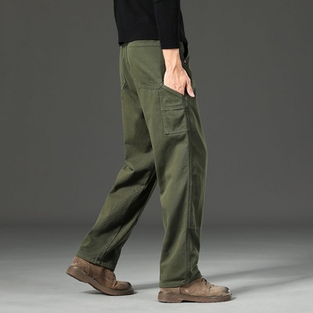 Muške radne hlače od 100% pamuka, Lumberjack cargo, opušteno ravne krojenje, srednje visoka struka, zatvarač, gusta tkanina