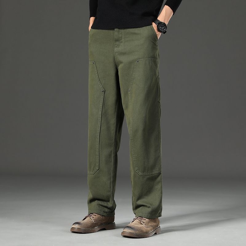 Muške radne hlače od 100% pamuka, Lumberjack cargo, opušteno ravne krojenje, srednje visoka struka, zatvarač, gusta tkanina