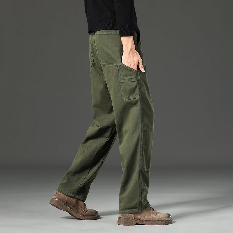 Muške radne hlače od 100% pamuka, Lumberjack cargo, opušteno ravne krojenje, srednje visoka struka, zatvarač, gusta tkanina