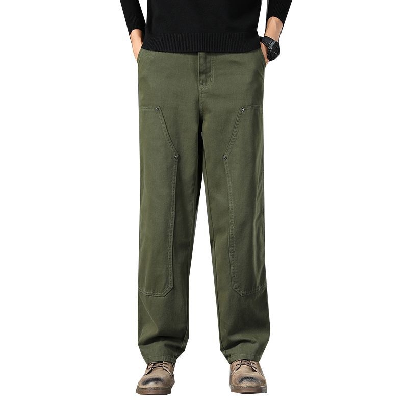 Muške radne hlače od 100% pamuka, Lumberjack cargo, opušteno ravne krojenje, srednje visoka struka, zatvarač, gusta tkanina