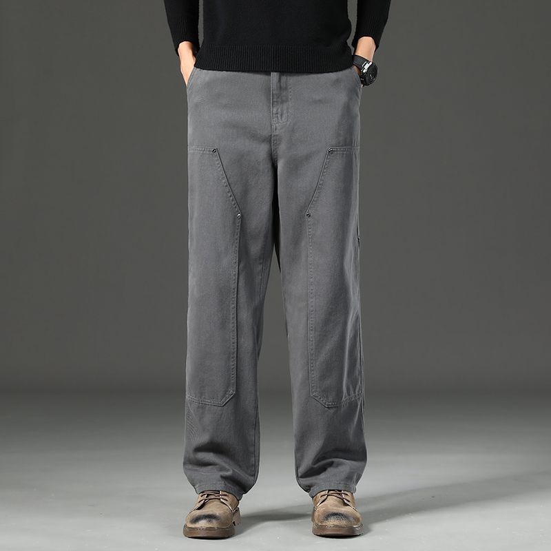 Muške radne hlače od 100% pamuka, Lumberjack cargo, opušteno ravne krojenje, srednje visoka struka, zatvarač, gusta tkanina