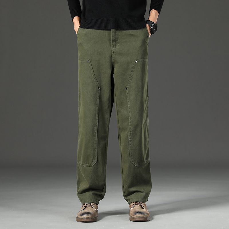 Muške radne hlače od 100% pamuka, Lumberjack cargo, opušteno ravne krojenje, srednje visoka struka, zatvarač, gusta tkanina