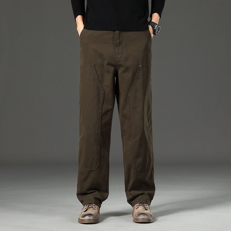 Muške radne hlače od 100% pamuka, Lumberjack cargo, opušteno ravne krojenje, srednje visoka struka, zatvarač, gusta tkanina