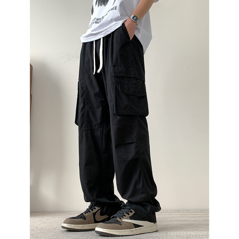 Muške široke hlače od pamuka, ravni kroj, srednji pojas, zatvaranje vezicom, 100% pamuk, za proljeće i jesen 2025