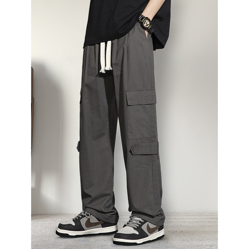 Muške široke hlače od pamuka, ravni kroj, srednji pojas, zatvaranje vezicom, 100% pamuk, za proljeće i jesen 2025