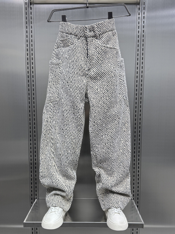 Muške sportske hlače ravnog kroja s prugastim žakard uzorkom, srednji pojas, debela elastična bambus vlakna tkanina (srednji pojas, ravni kroj, debela tkanina, prugasti uzorak, visoka elastičnost)