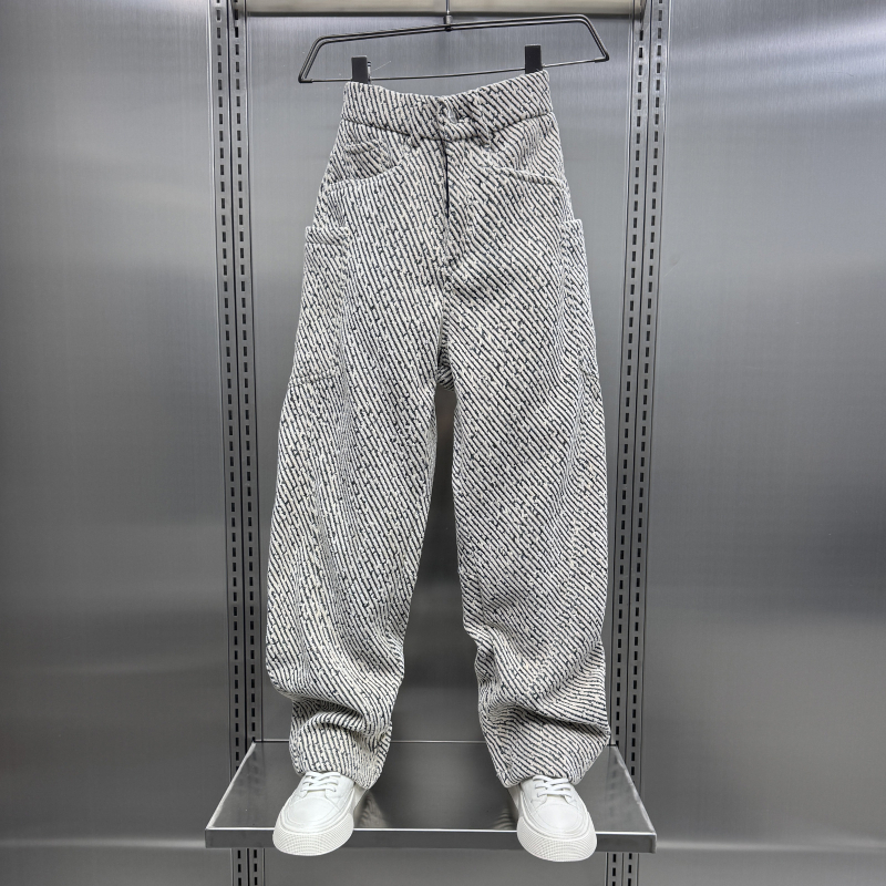 Muške sportske hlače ravnog kroja s prugastim žakard uzorkom, srednji pojas, debela elastična bambus vlakna tkanina (srednji pojas, ravni kroj, debela tkanina, prugasti uzorak, visoka elastičnost)