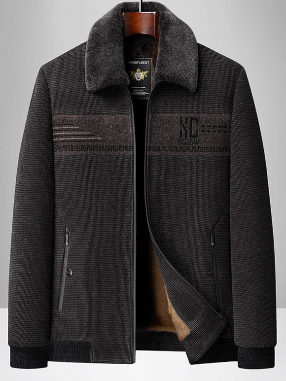 Vyrų žieminė lauko striukė su stovinčia apykakle, flisinė įdėklė, užtrauktukų kišenės, priekinis užtrauktukas, įprastas ilgis