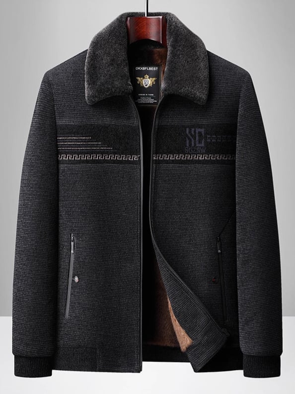 Vyrų žieminė lauko striukė su stovinčia apykakle, flisinė įdėklė, užtrauktukų kišenės, priekinis užtrauktukas, įprastas ilgis