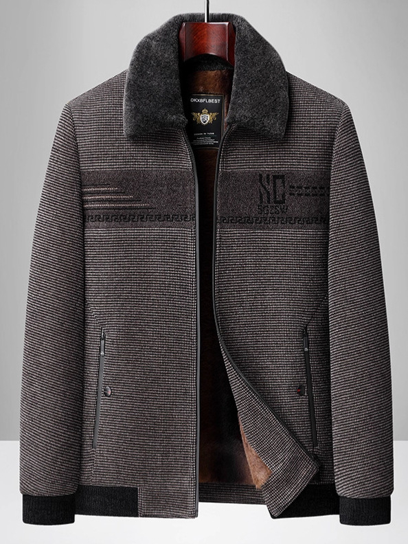 Vyrų žieminė lauko striukė su stovinčia apykakle, flisinė įdėklė, užtrauktukų kišenės, priekinis užtrauktukas, įprastas ilgis