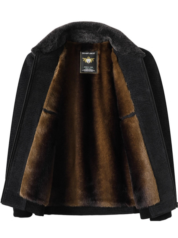 Vyrų žieminė lauko striukė su stovinčia apykakle, flisinė įdėklė, užtrauktukų kišenės, priekinis užtrauktukas, įprastas ilgis