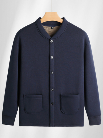 Pamuk kardigan s fleec podstavom, stojeći ovratnik, dugi rukavi, kopčanje na jedan red gumba